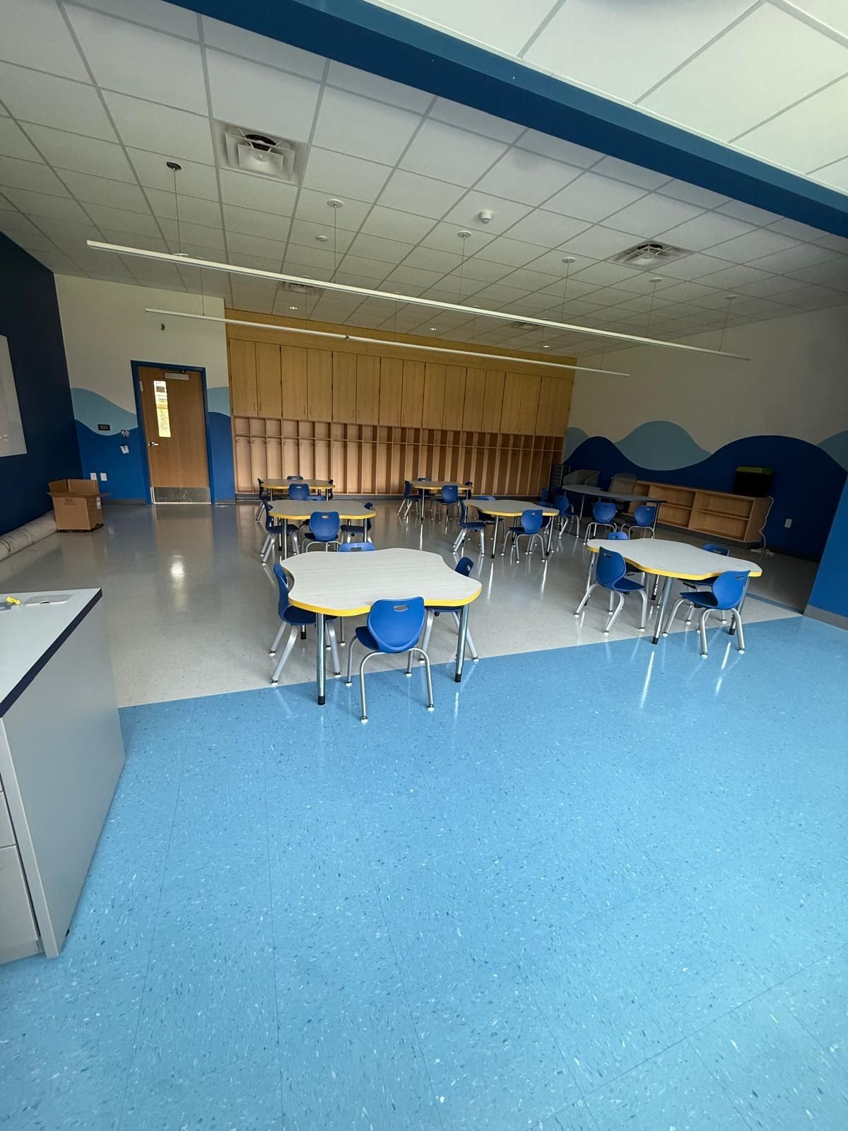 Classroom-style tables and seating