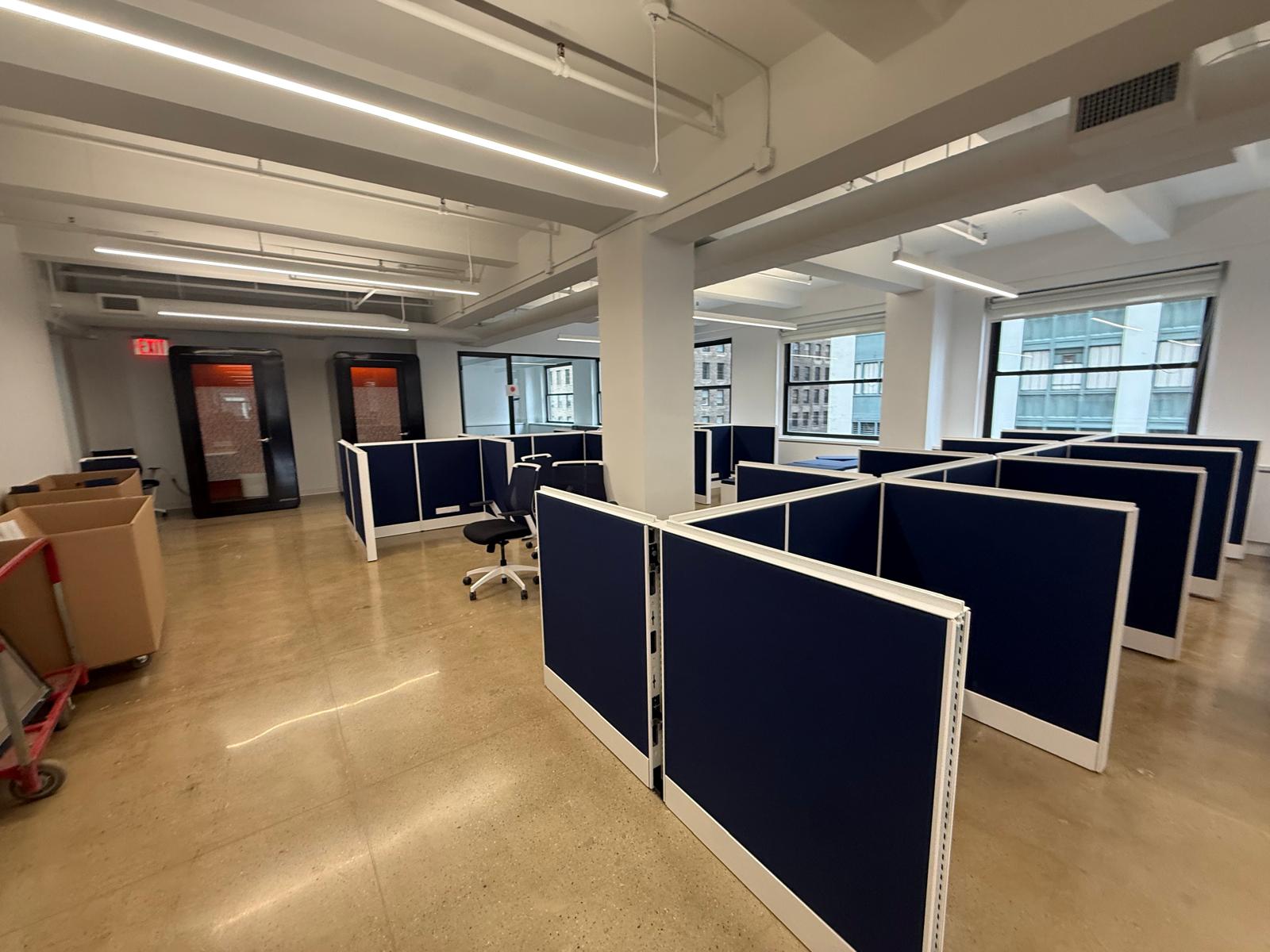 Completed open office with focus pods